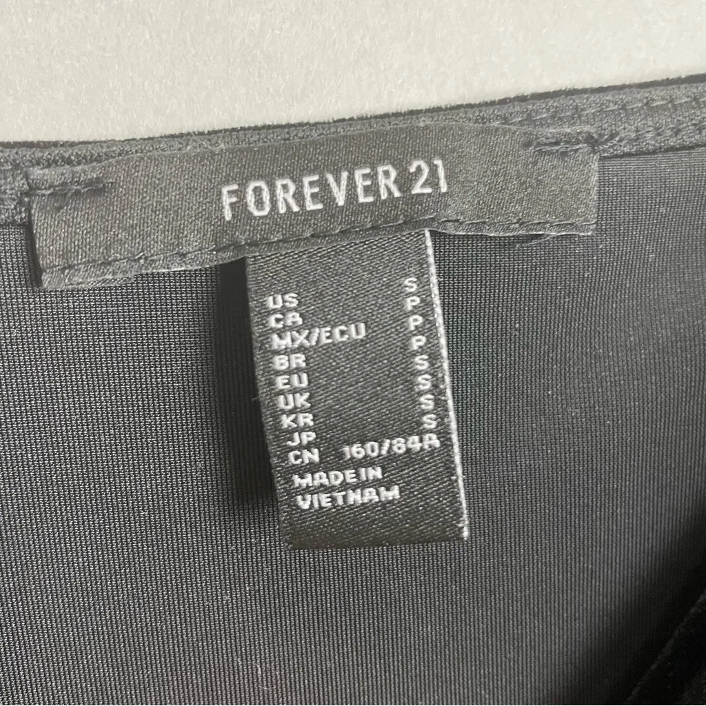 Forever 21 Velour Bodysuit‎ Top Puffed Sleeves Sheer Black Small Stretch Velvet - Image 3