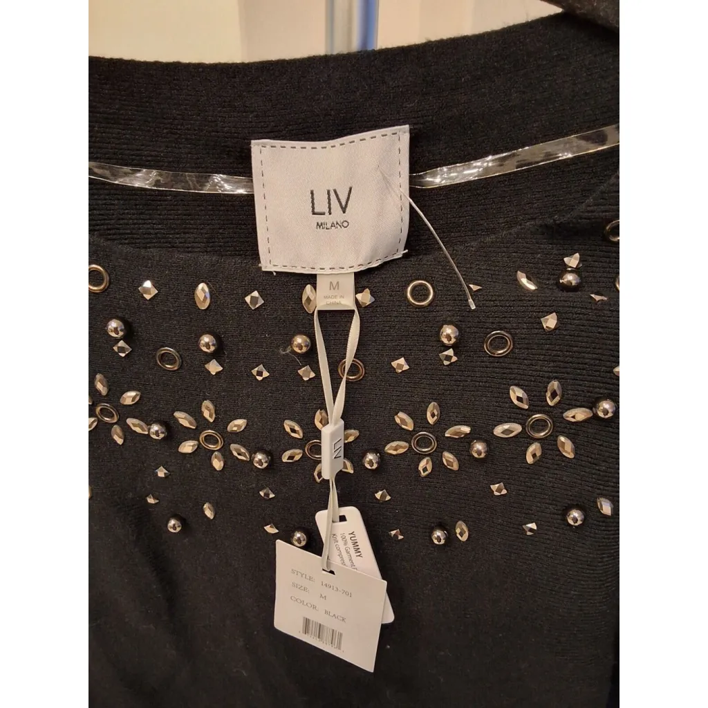 Liv Milano Black Pullover Knit Size Medium Rhinestones Women’s Sweater - Image 2