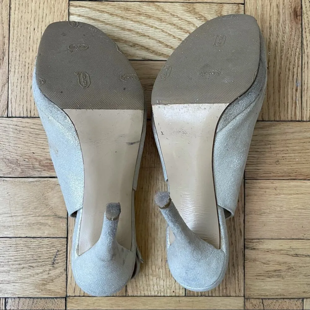 Stuart Weitzman Slingback Gold Suede Heels Women's 9.5 US - Image 9