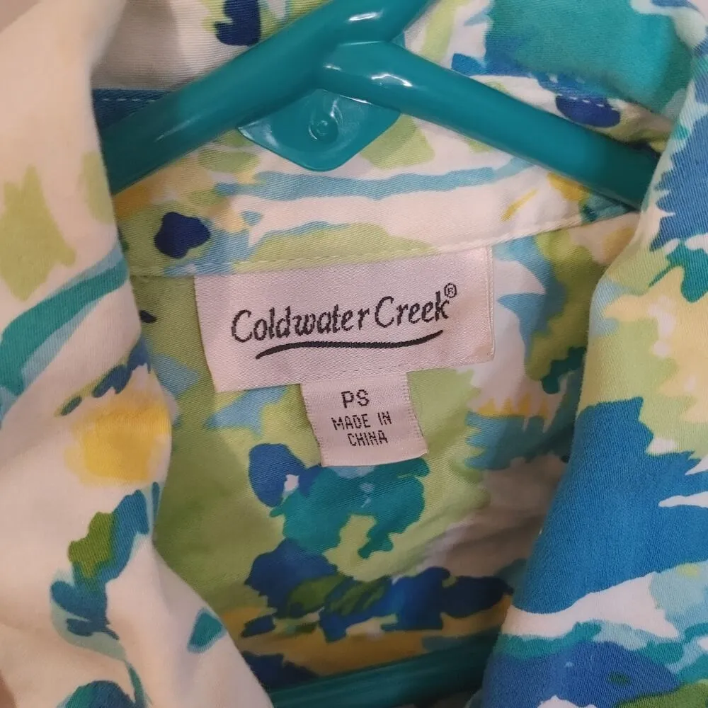 Coldwater Creek Size PS Petite Small Yellow Blue Green WaterColor Blazer Jacket - Image 9