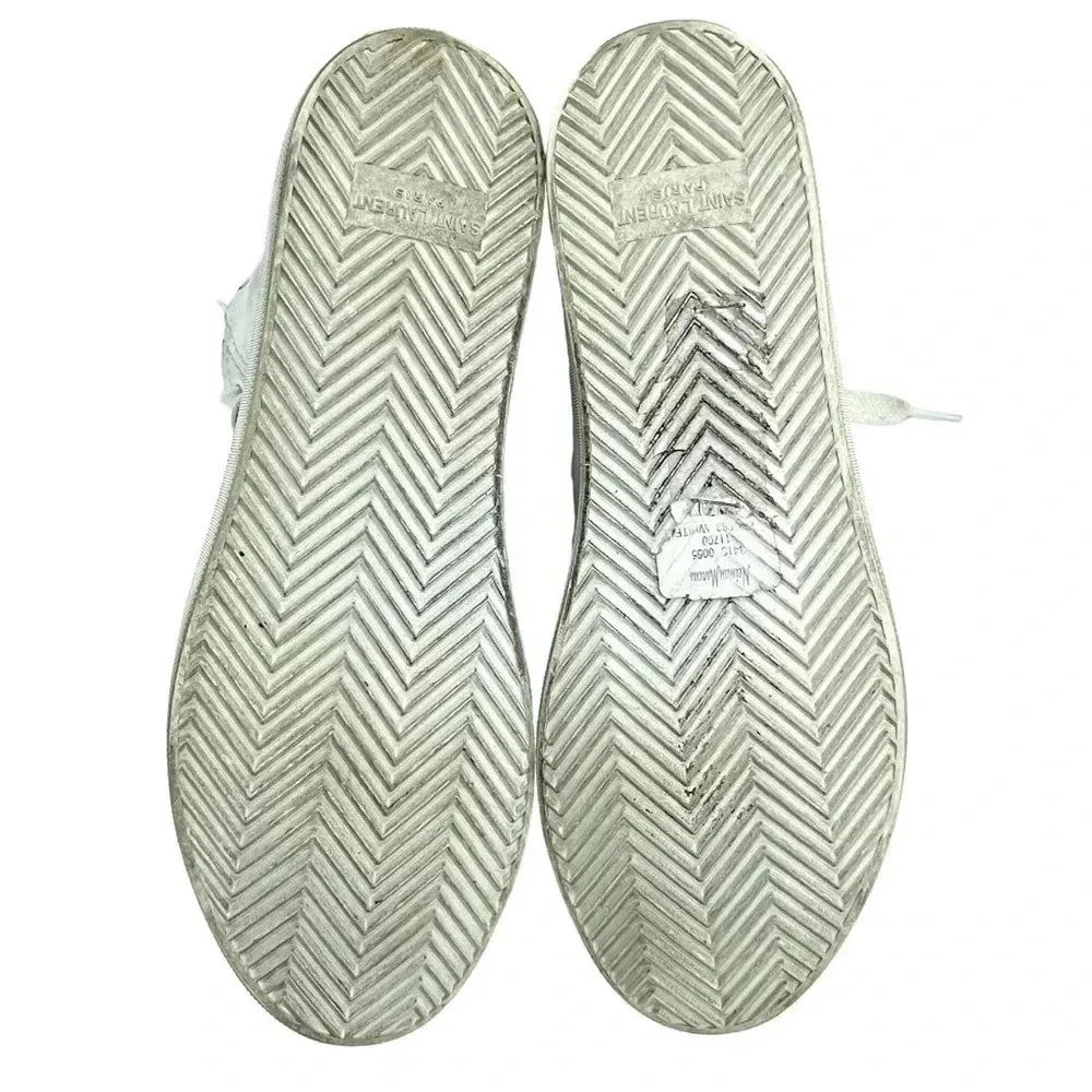 Saint Laurent Leather Bedford High Top Sneakers Vintage Effect White Size 8 US - Image 10