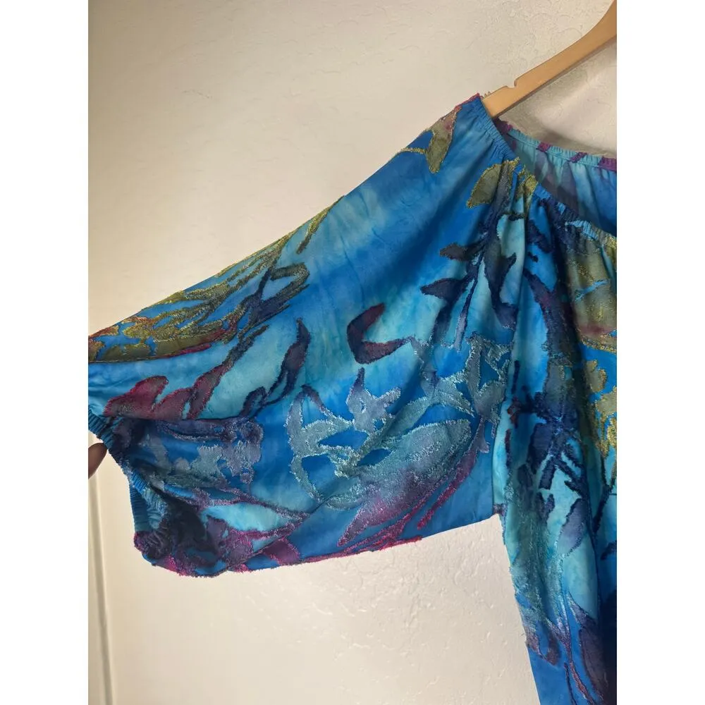 Calessa Womens Size 3XL Burnout Tye Dye Blue Puffer 3/4 Sleeves Tunic Blouse - Image 6