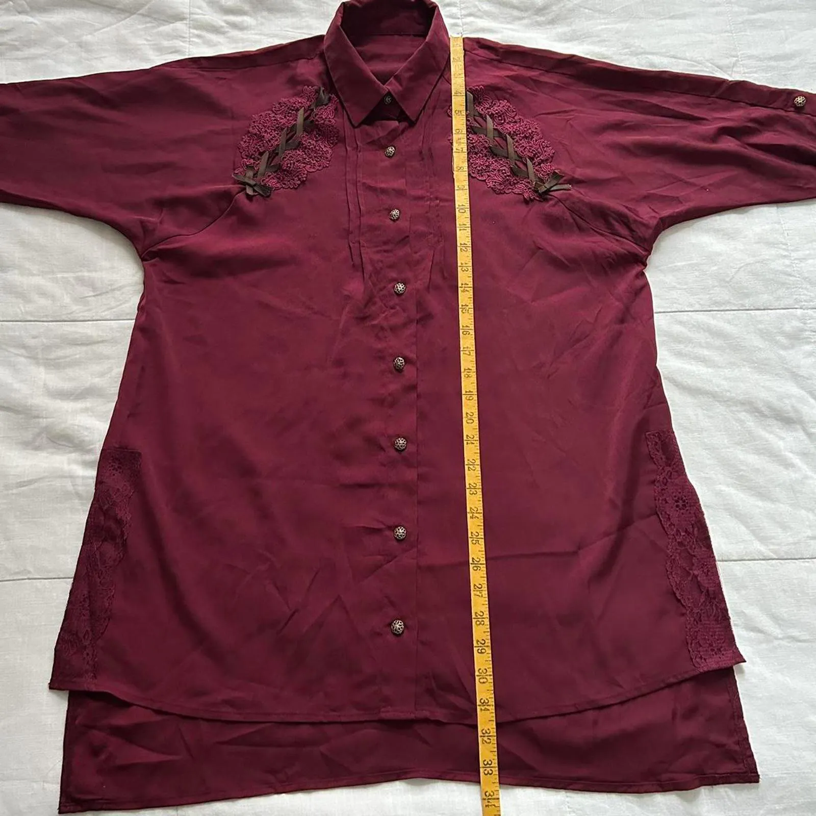 Axes Femme Burgundy and brown shoulder lacing detail dress Size medium Red - Image 5