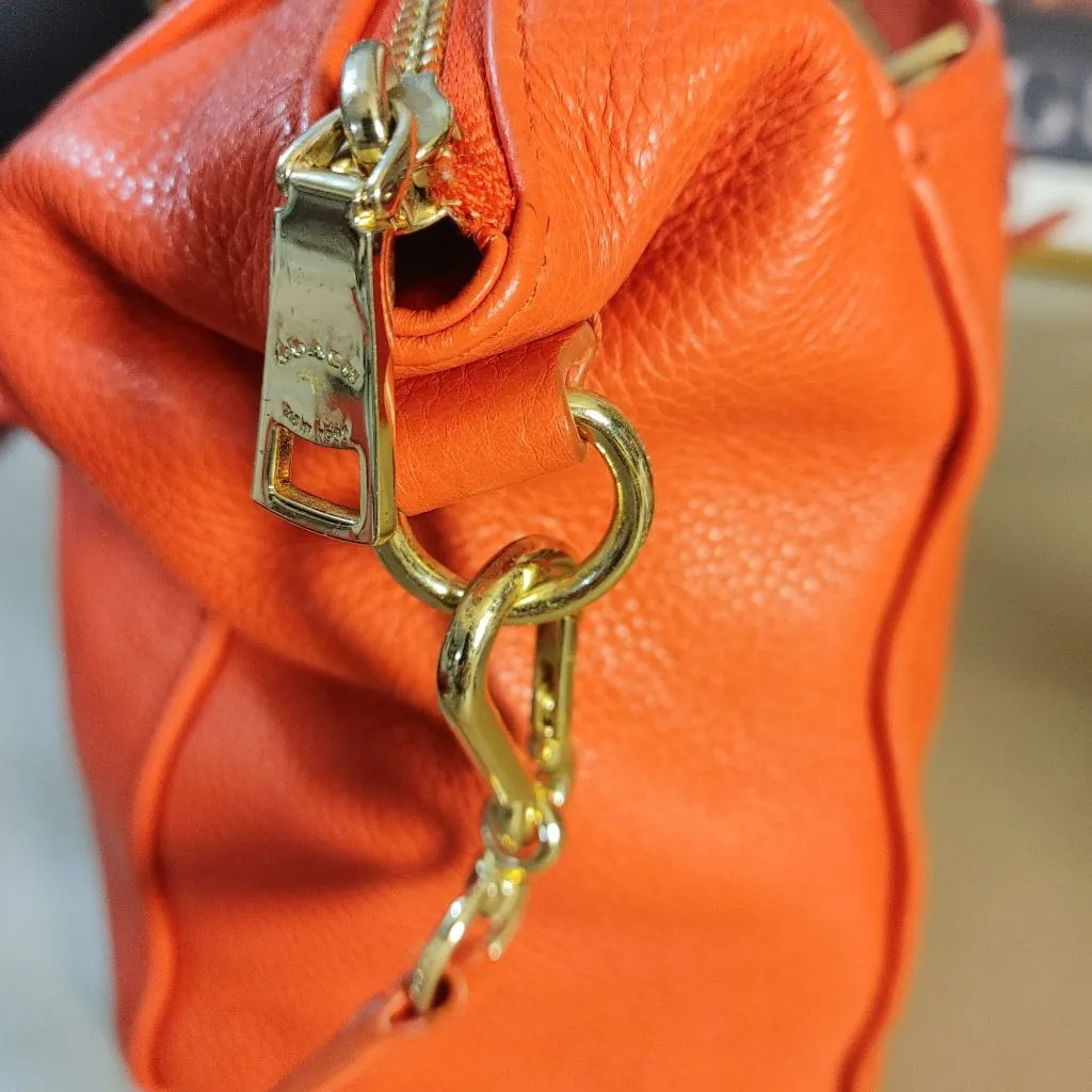 Coach Red Satchel Crossbody Bag Colette Cardinal Pebbled Leather Gold Hardware - Image 13