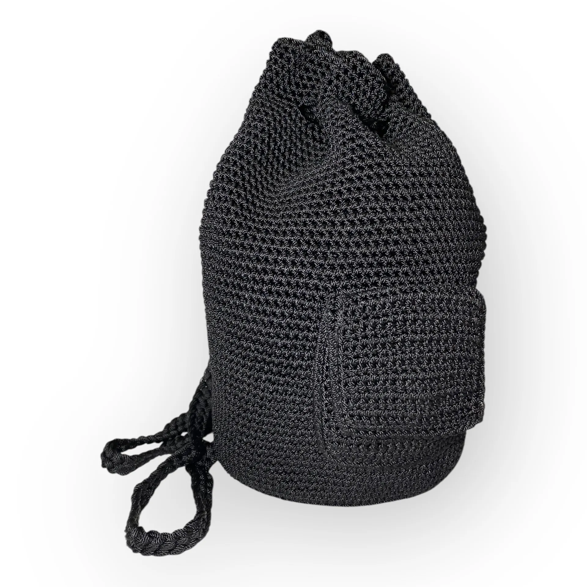 The Sak Bucket Bag Backpack Black Crochet Knit Drawstring Boho Chic Woven - Image 6