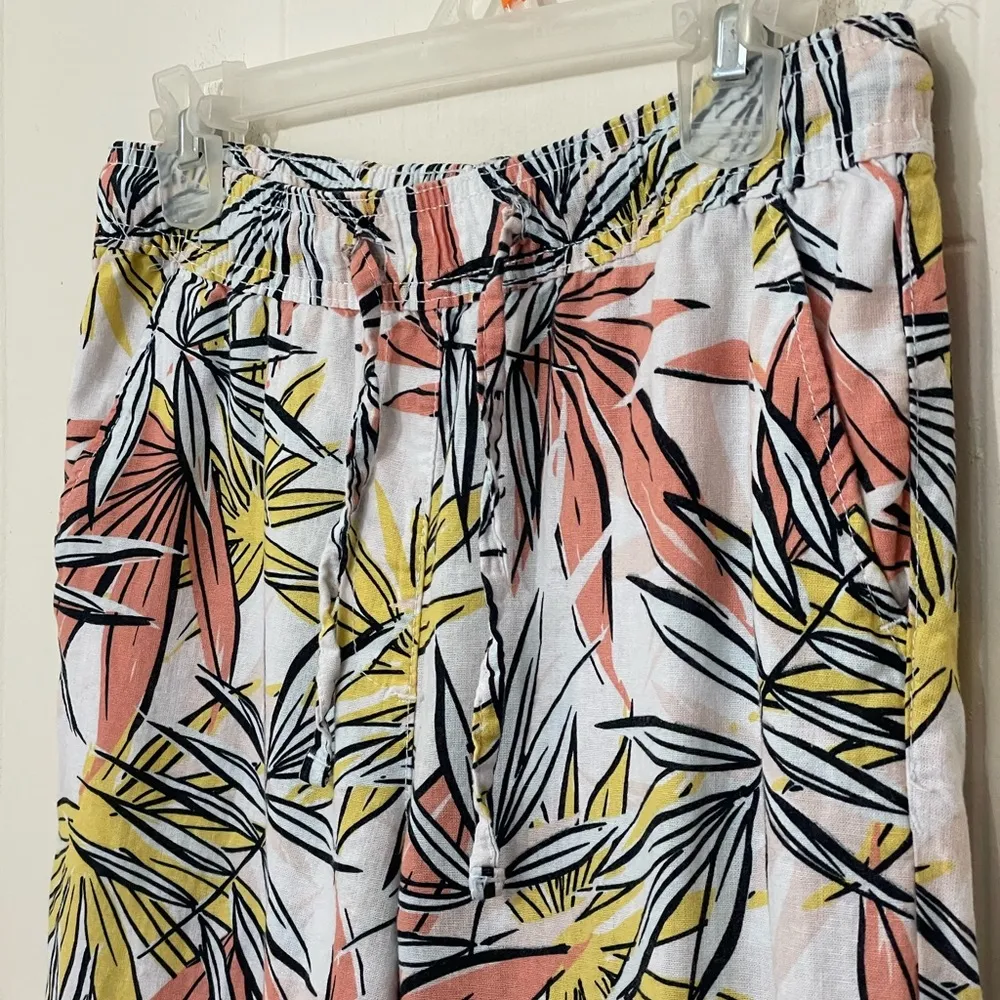 Serra Palm Floral Printed Linen Blend Elastic Waist Pull On Pants ~ Size S - Image 3