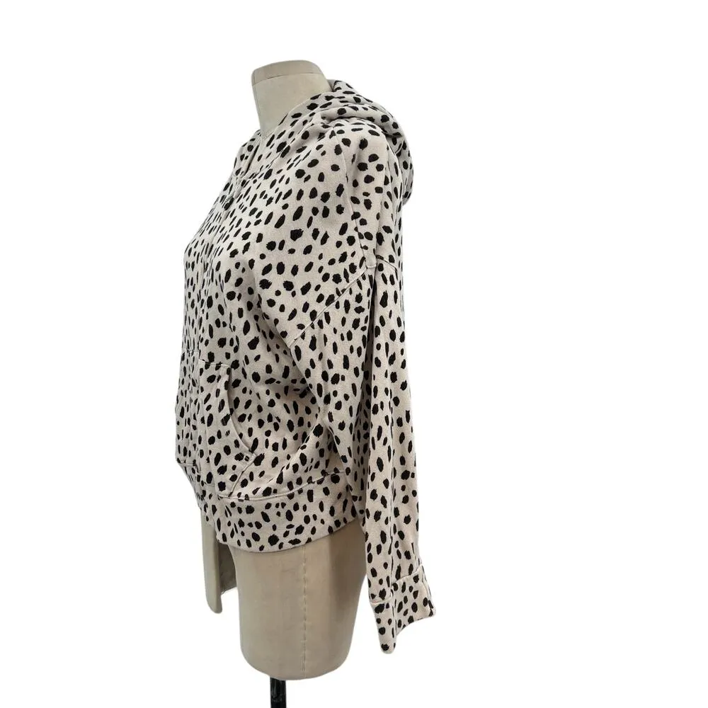 Monrow Cheetah‎ Boxy Zip Up Hoodie Sweatshirt Bone Cream Black Size Medium - Image 8