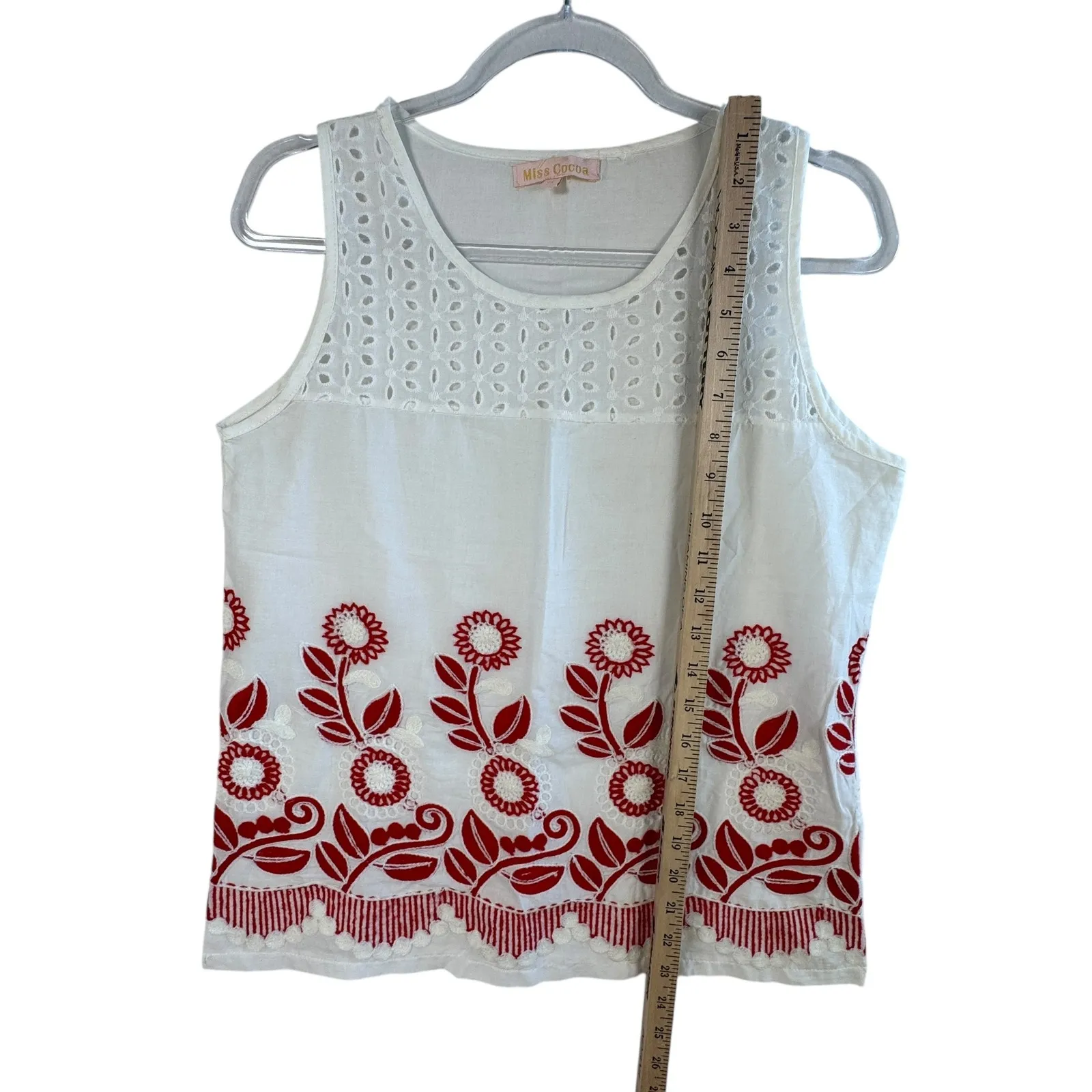 Miss Cocoa Embroidered Tank Top White Red Floral Eyelet Viscose Boho G S‎ READ - Image 8