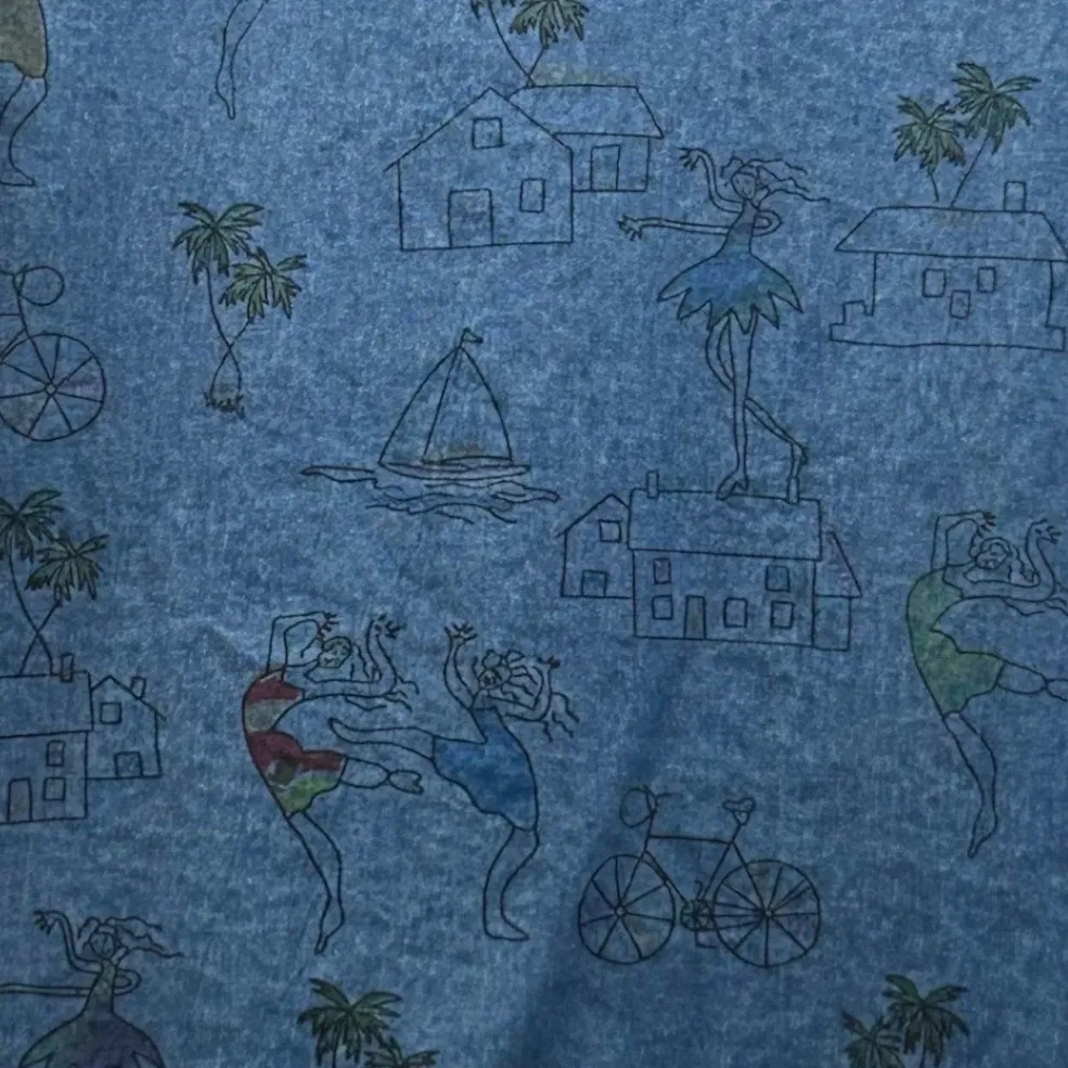 Artwork Denim Button Up Shirt Blue 2X - Image 5