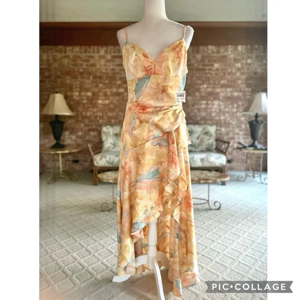 NWT Bardot Kalani Dress Midi Hi Low Yellow Floral Print in Tropicana 8 Cocktail - Image 3