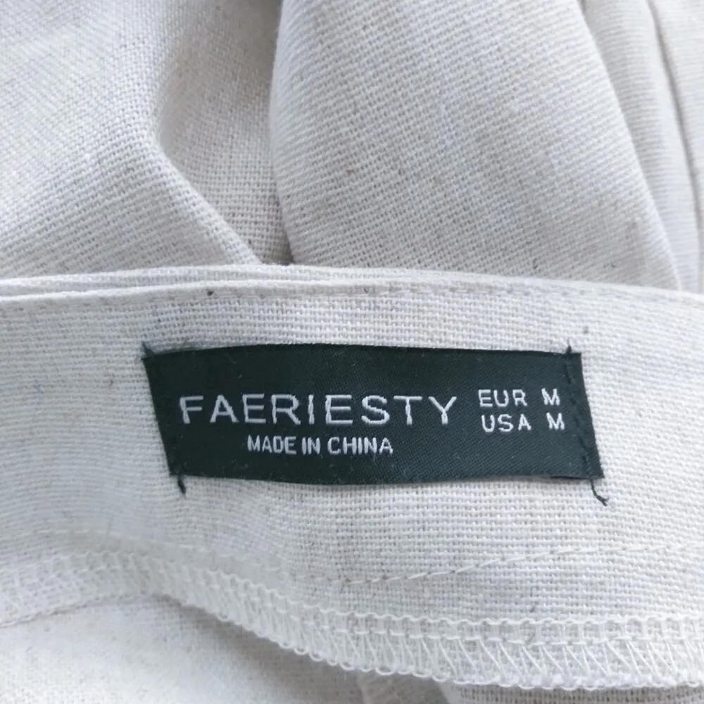 Faeriesty Linen Blend Wide Leg Pants Natural Vacation Lagnlook Size M Tan Size M - Image 6