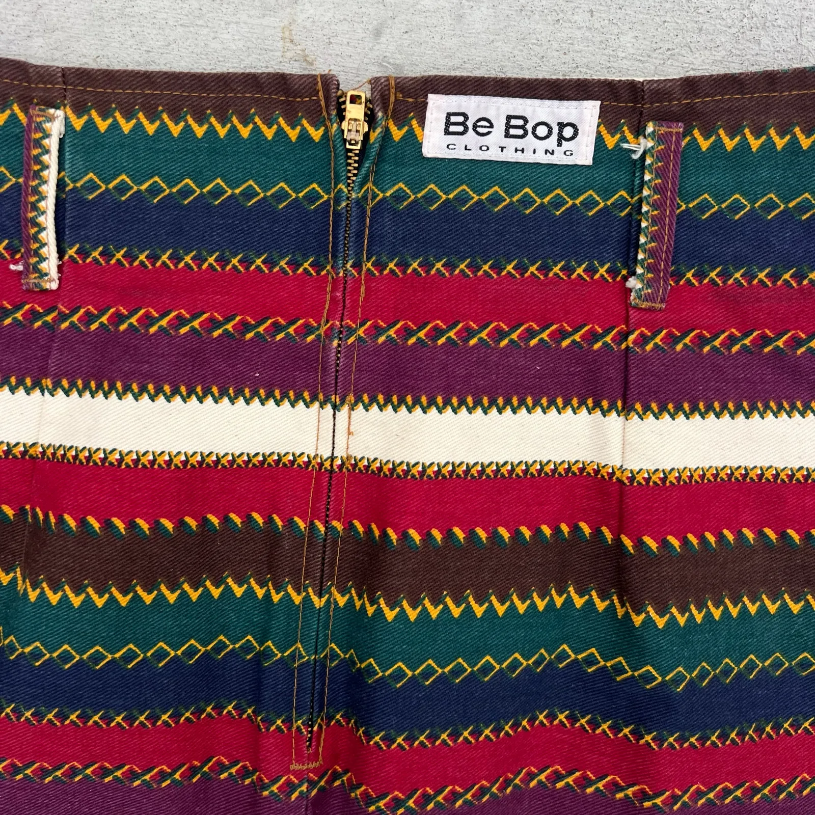 Vintage 80s BeBop Fall Aztec Southwestern Stripe Faux Wrap Midi Pencil Skirt 13 Red Size M - Image 7