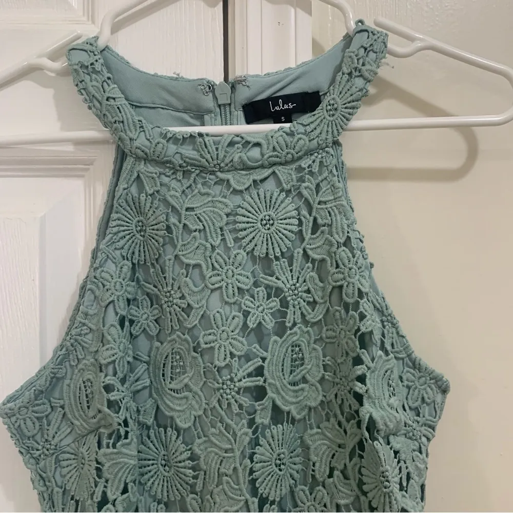 Lulu’s Halter Style Dress with Lace Overlay in Sage Seafoam Green Size Small - Image 3
