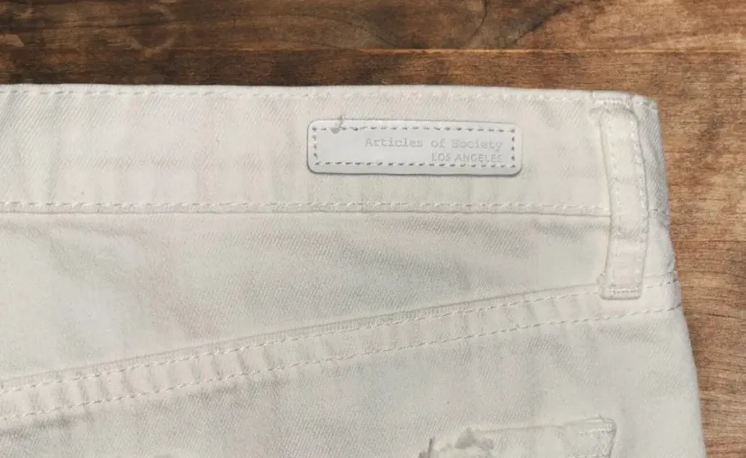 Tag 30 Actual 32 Raw Hem Short Denim White Cut Off Festival - Image 4