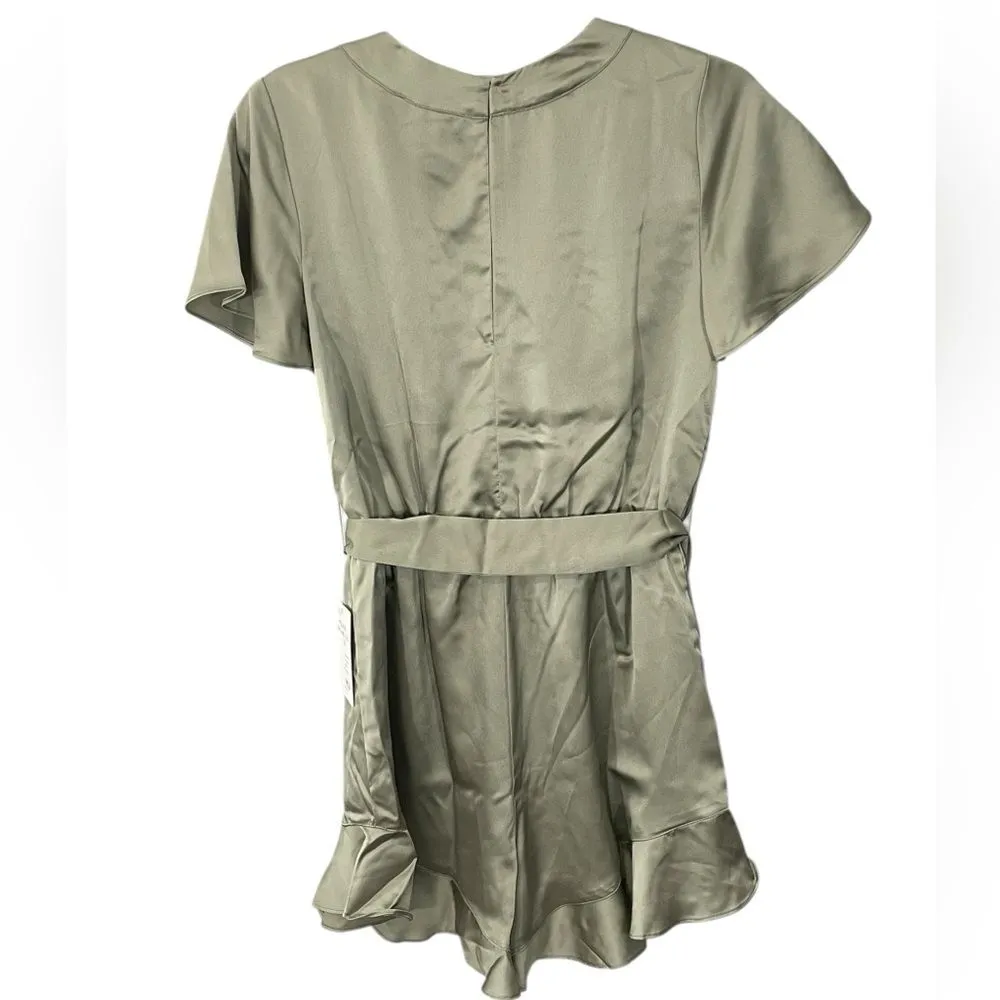 NWT Show Me Your Mumu - Say I Do Romper‎ Moss Green Size MEDIUM Satin Faux Wrap - Image 5
