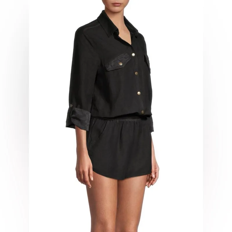 Young Fabulous & Broke‎ Black Button-Up TENCEL Long Sleeve Romper Size Small EUC - Image 2