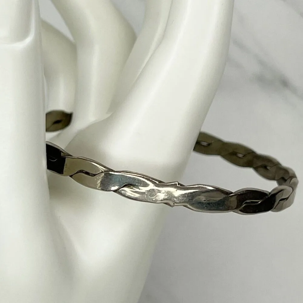 Vintage Mexico Silver Tone Braided Flat Bangle Bracelet ✨ - Image 7
