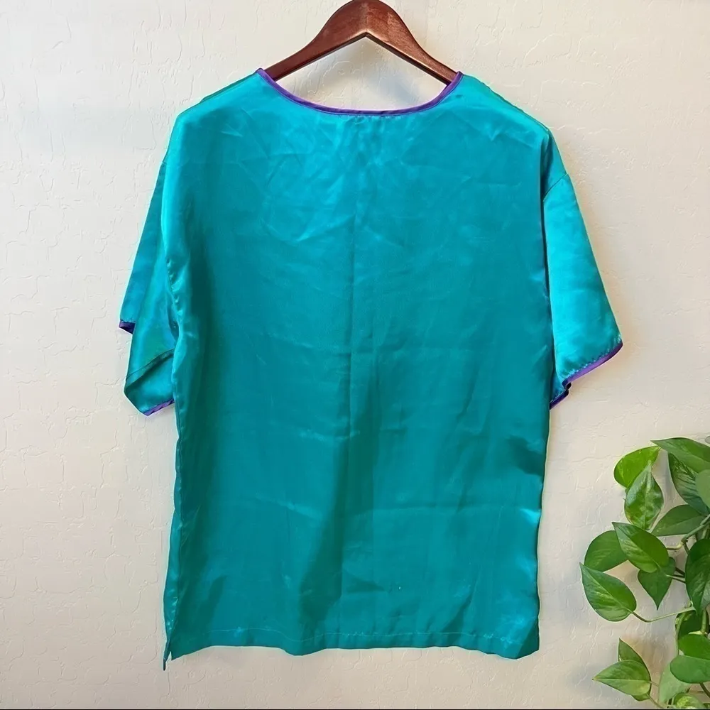 Victoria’s Secret Gold Label Vintage sleep tunic top, jewel green satin, sz M - Image 6