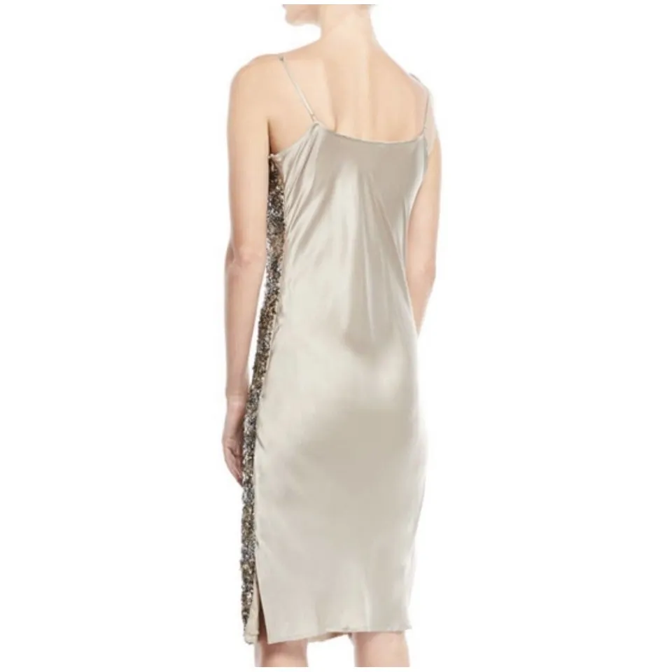 NWT JOIE Hasana Sequined Midi Slip Dress Camo Silver Sand Size 4 Spaghetti Strap - Image 2