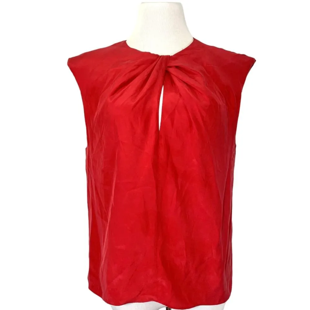 Frame NEW Silk Twist Neck Sleeveless Padded Shoulder Tank Top Garnet Red Medium - Image 2