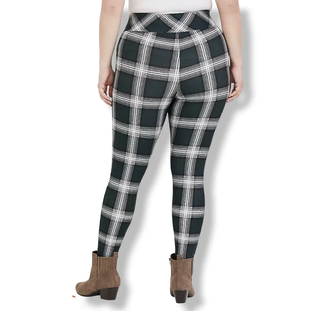 Torrid Womens Pants 00 10 Studio Premium Ponte Slim‎ Fix Pixie Dark Green Plaid - Image 3