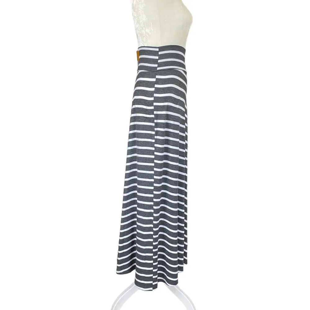 AB Studio gray and white stripe maxi skirt stretchy flowy women’s size small - Image 3