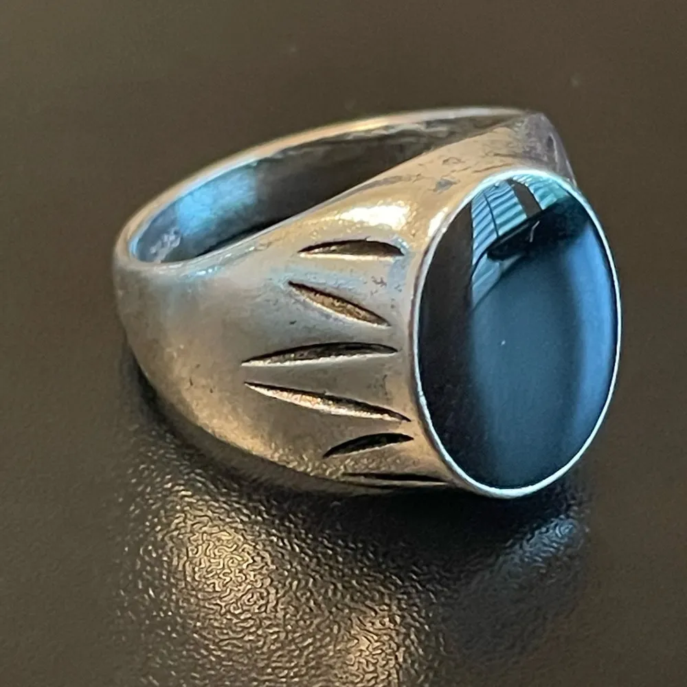 Oval black obsidian stone S925 silver ring size 10 - Image 2