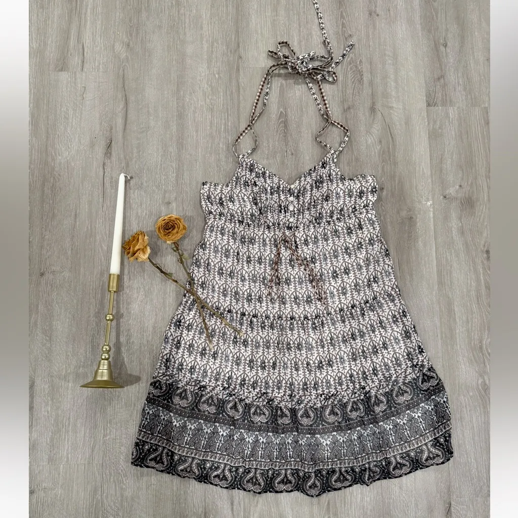 American Eagle Womans Size 12 Sheer beige Blue Halter Paisley dress Festival NWT - Image 2