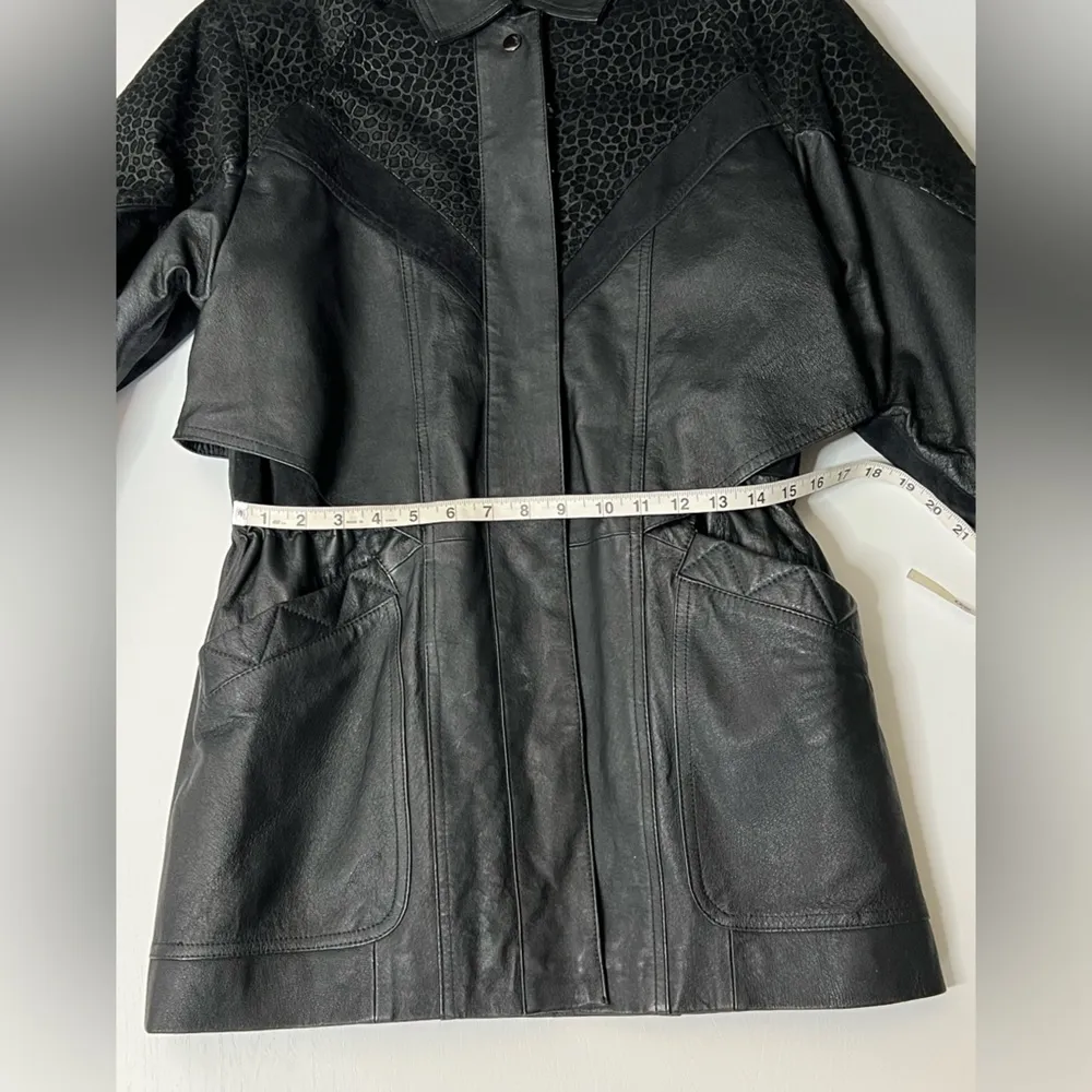 Vintage Euro Mond Of California Printed Genuine Leather Black Jacket Western - Image 13