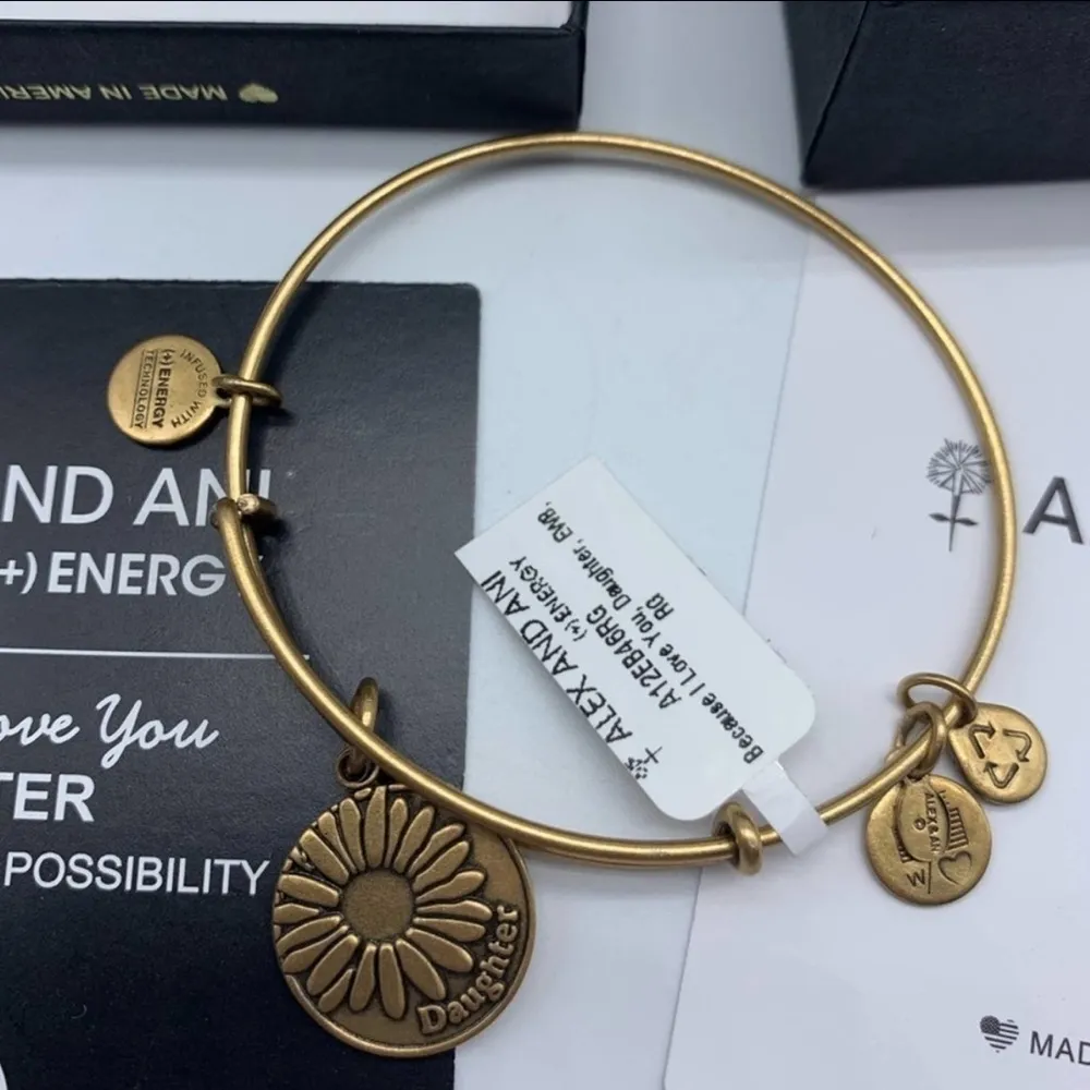 Alex and Ani Daughter Sunflower Bracelet – 2014 Gold NIB – "Because I Love You" - Image 6