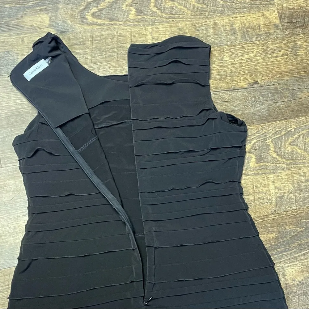 Black Tier Ruffled Knee-Length Sheath Dress Womens 12P Sleeveless - Image 10