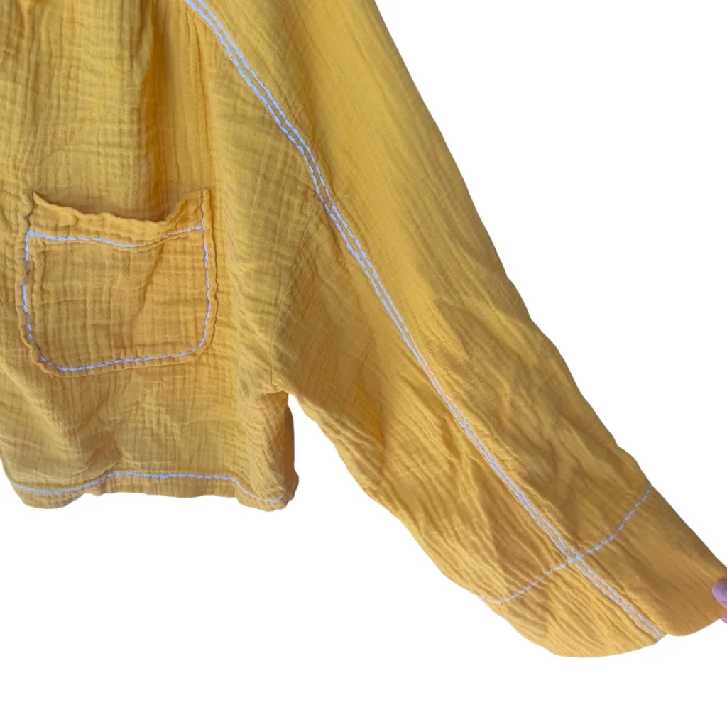 7 For All Mankind Yellow Boho Gauze Button Down Shirt Loose Fit Long‎ Sleeve S - Image 4