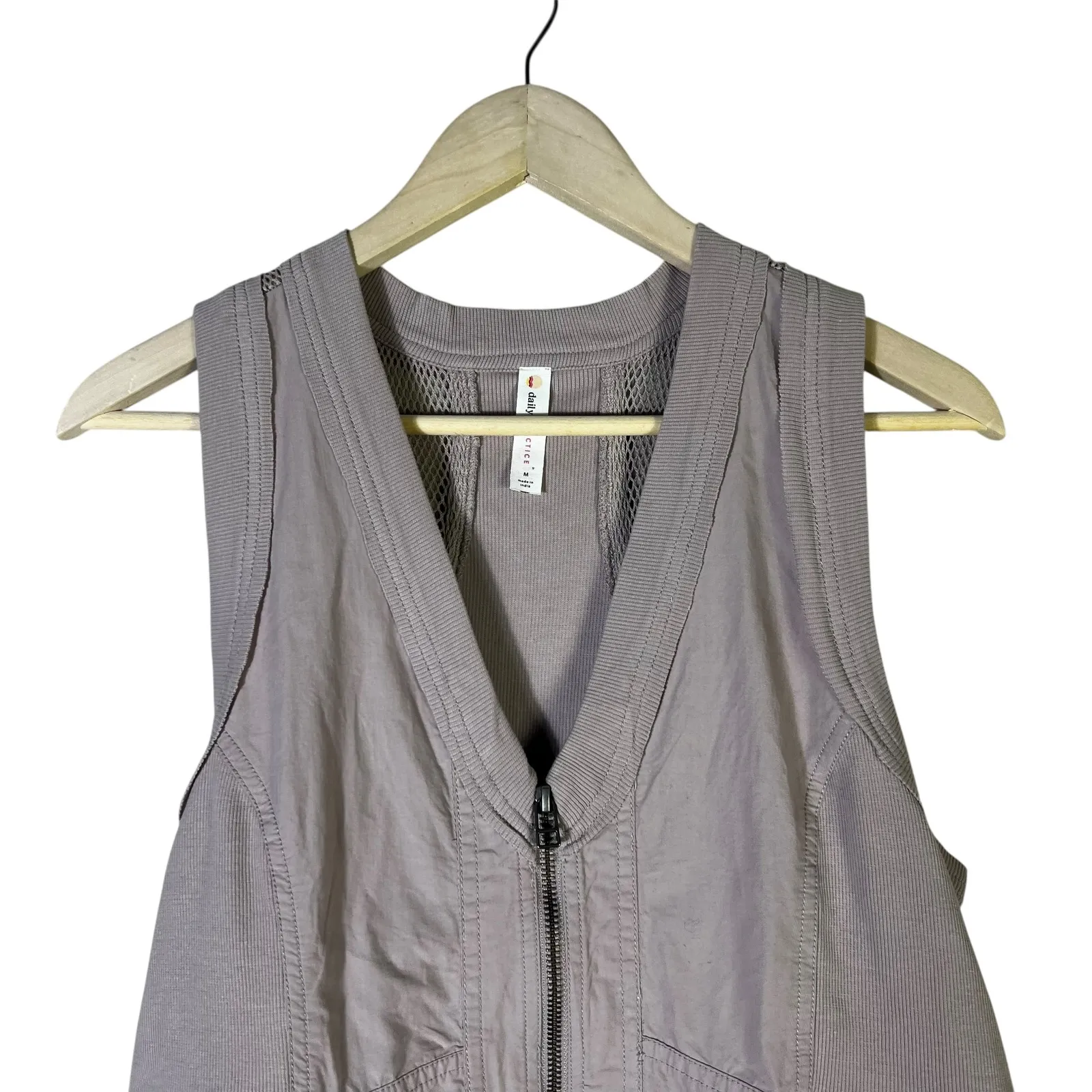 Daily Practice Trek Utility Mini Dress Mauve Ribbed V Neck Zip Front Womens M Pink Size M - Image 2