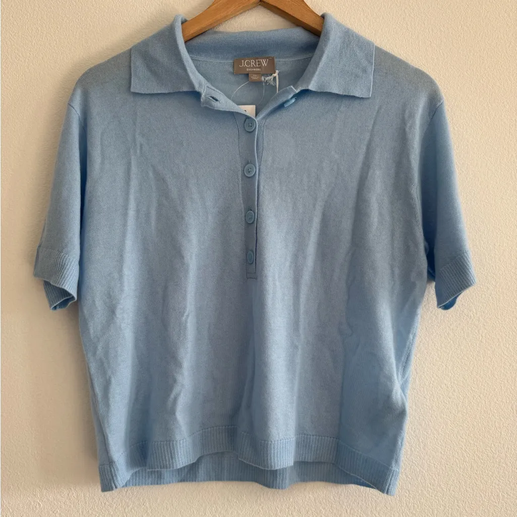 J.Crew Featherweight cashmere short-sleeve sweater-polo in Canary Blue, Size XS - Image 5