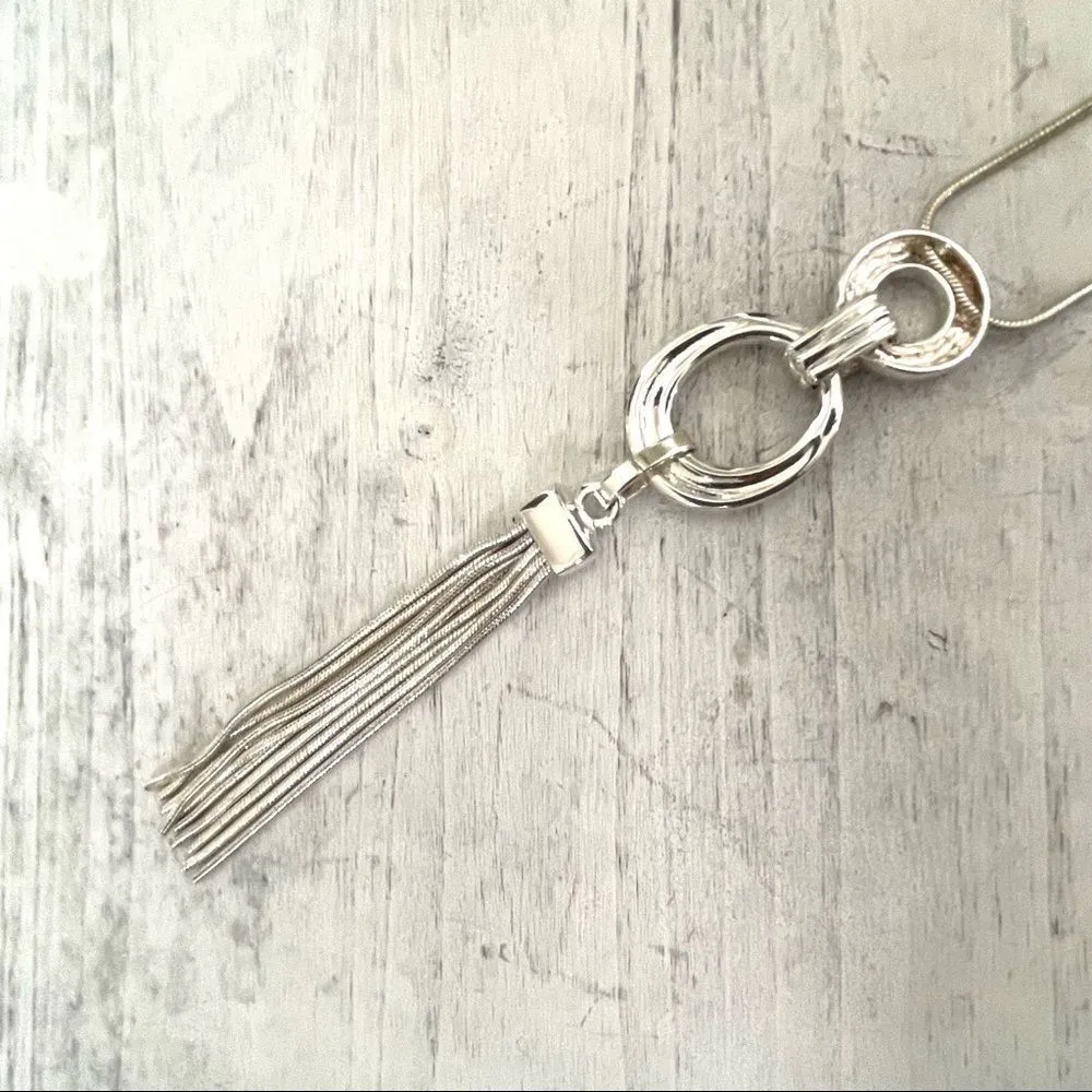 Charter club silver tone tassel chain necklace - Image 14