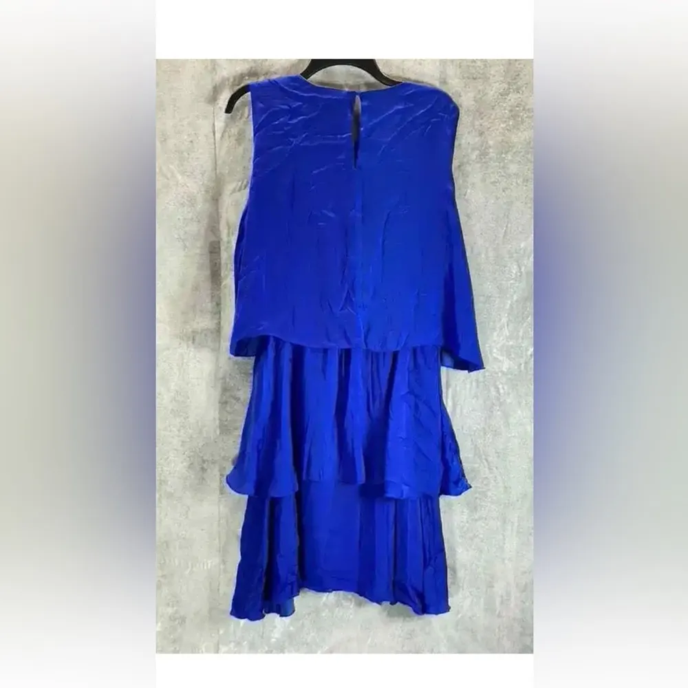 SAM EDELMAN Cobalt Solid-Hued Round-Neck Sleeveless Tiered Dress size 12 (b12) - Image 2