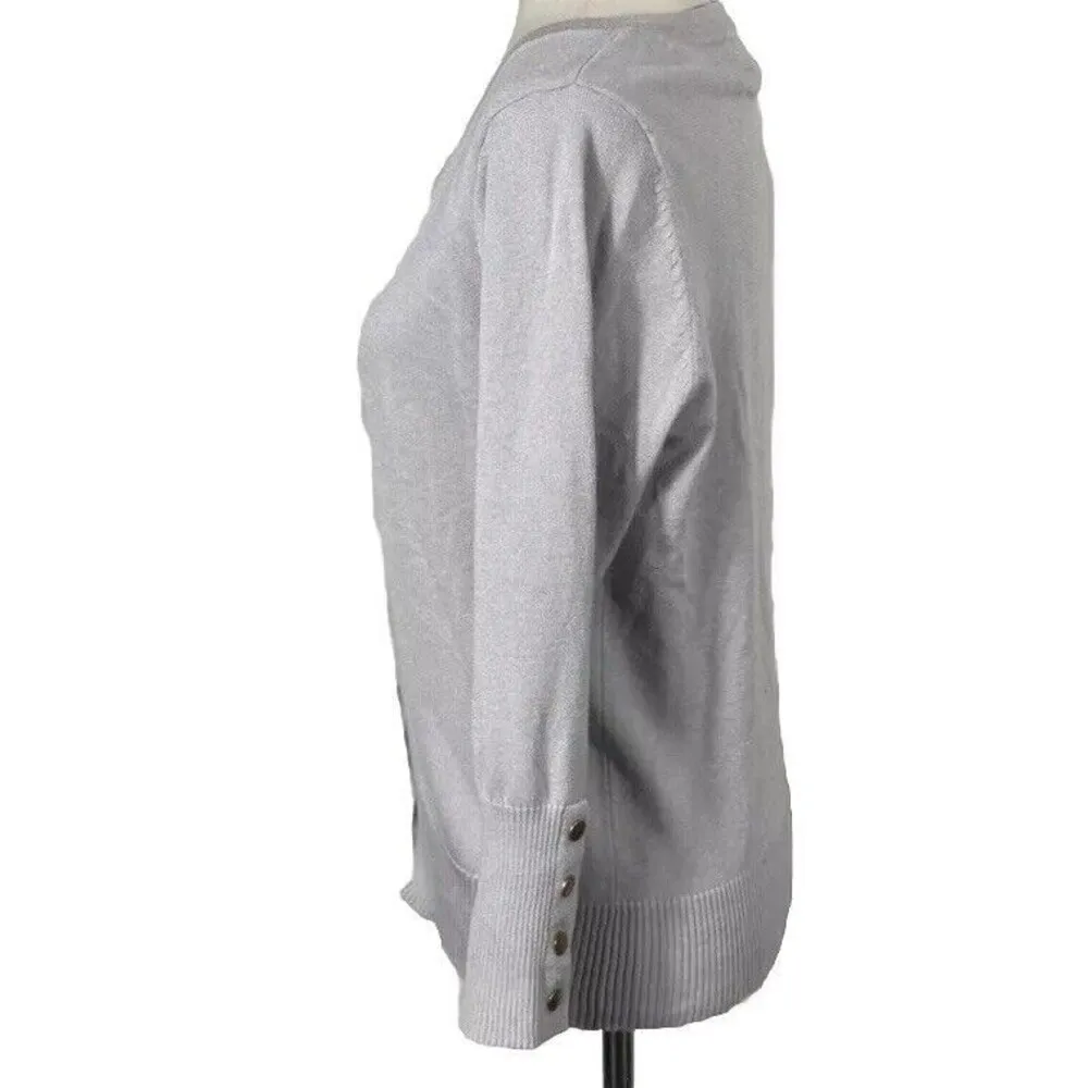 Carmen Marc Valvo Grey NYLON RAYON GOLD BUTTONS Cardigan SIZE MEDIUM - Image 2