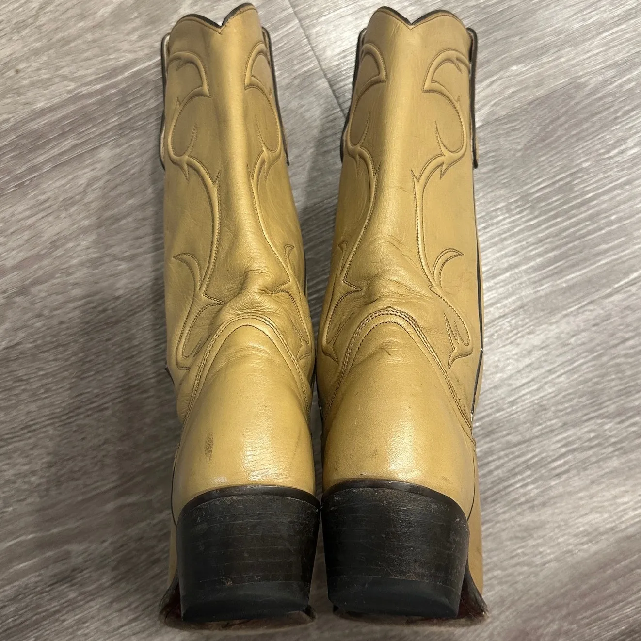 VTG Zecuda Dan Post Tan Leather Cowboy Boots Western Cowgirl Boho Hippie 6.5-7 - Image 4