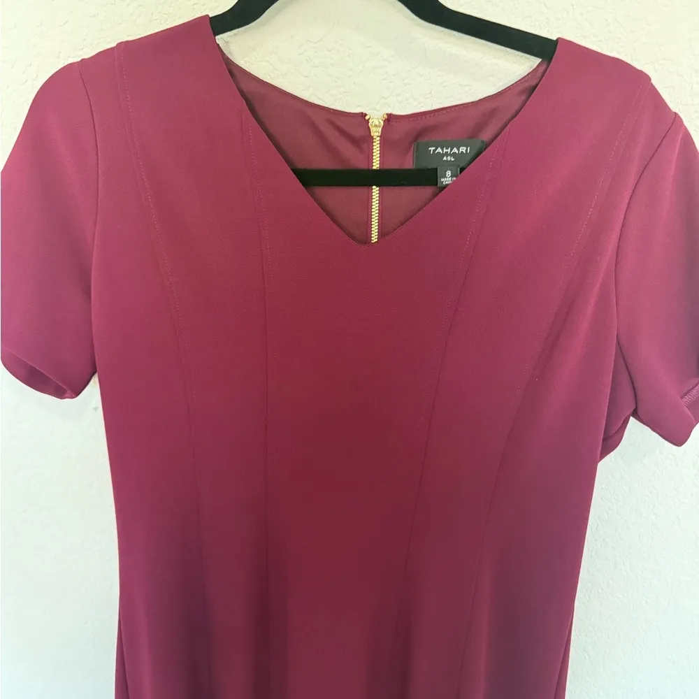Tahari ASL Burgundy Wine Fit and Flare Dress V - Image 5