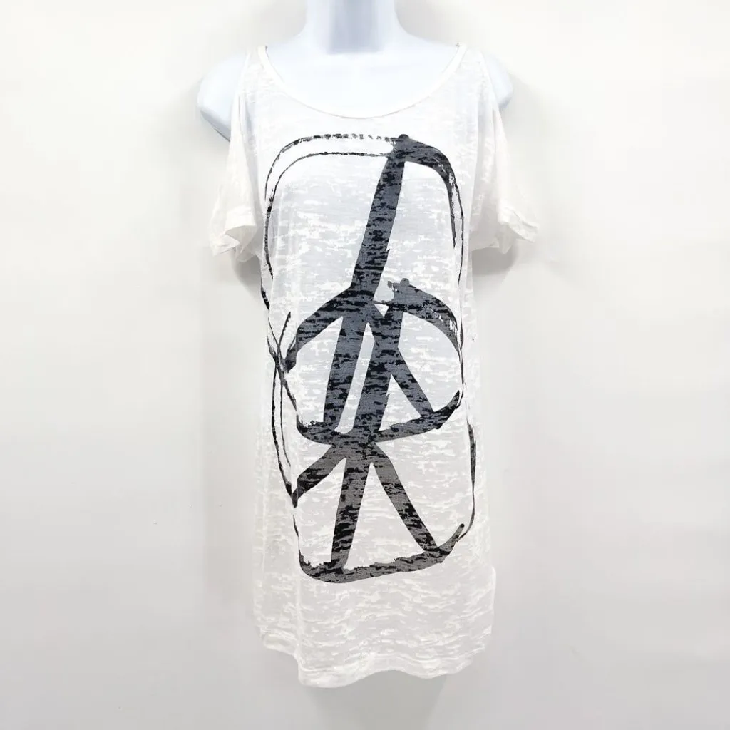 BCBGMAXAZRIA BCBG Y2K Peace Sign Graphic Sheer Burnout Swim Cover Up Dress White Size XS - Image 2