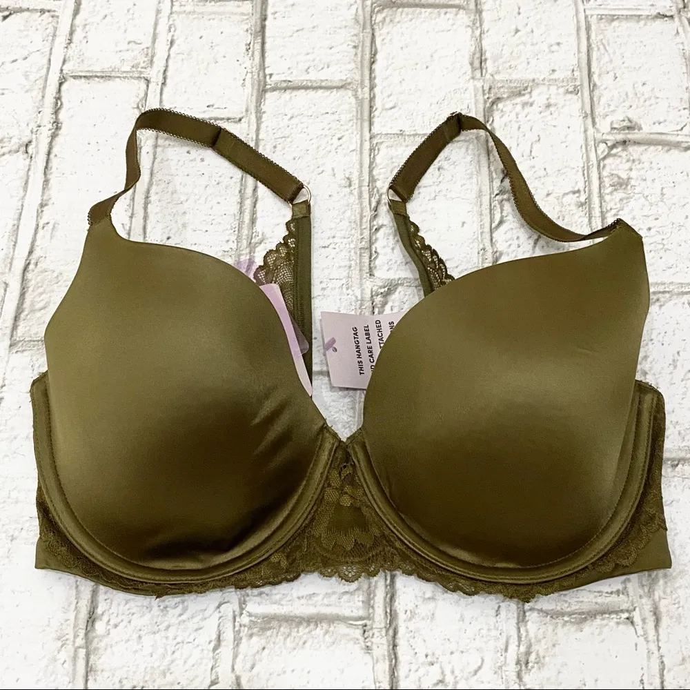 SAVAGE X FENTY Army Olive Green Floral Lace Convertible T Shirt Bra 34DD - Image 6