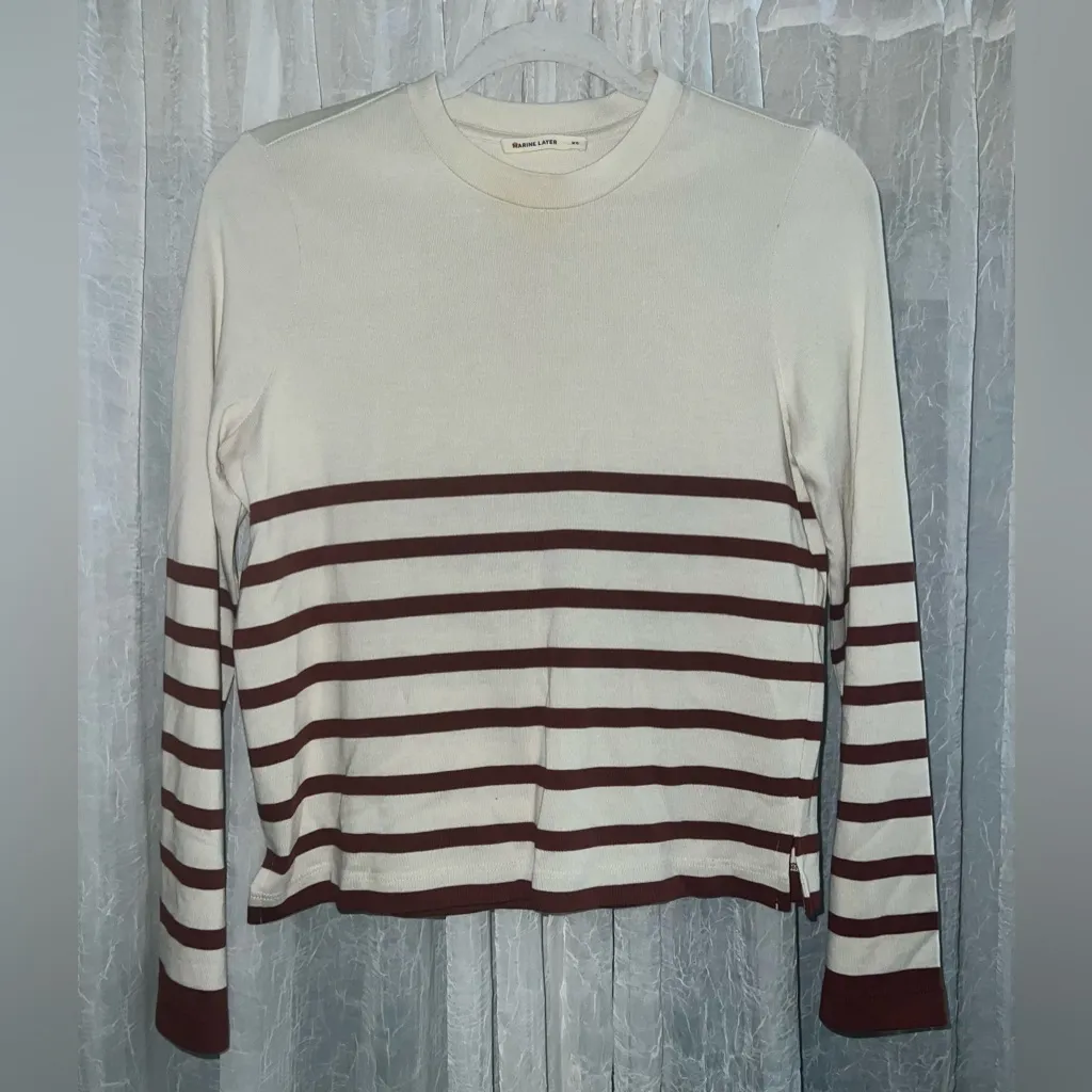 Marine Layer Suri Top Women XS Flare Long Bell Sleeve Striped Relaxed Shirt NWOT - Image 2