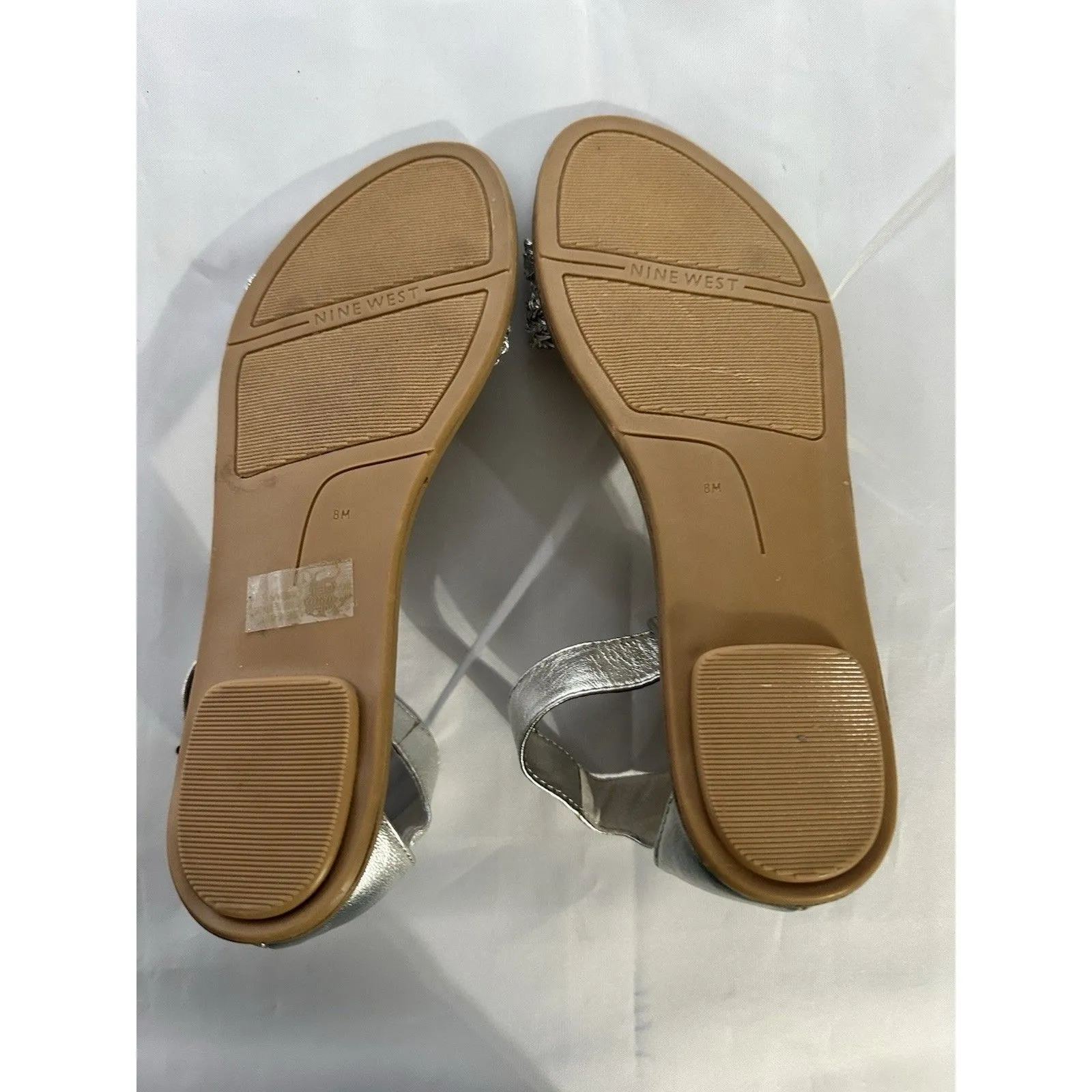 Women’s Silver Nine West Open Toe Closed Back Ankle Wrap Sandals Size 8 - Image 7