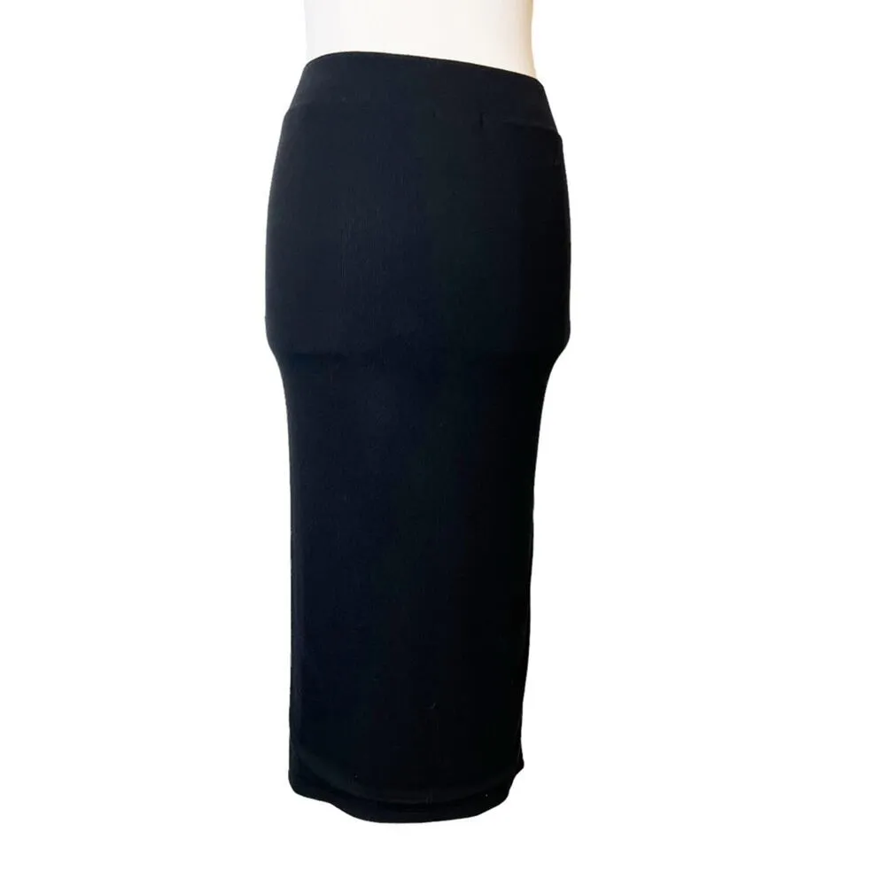 ATM Anthony Thomas Melillo micro modal soft ribbed midi skirt with side slit XS Black - Image 9