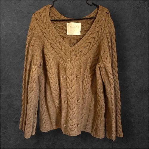 90s Vintage Old Navy sz‎ XL Womens Wool Chunky Cable Knit Pullover Sweater Y2K Brown - Image 6