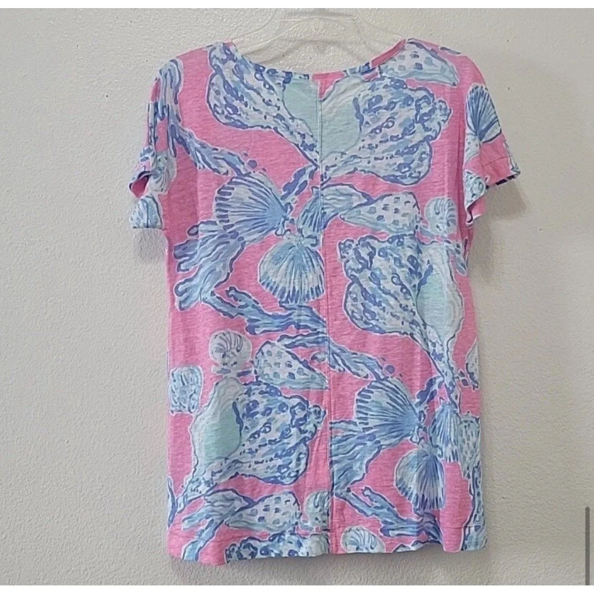 Lilly Pulitzer Mikela top pink pout barefoot princess blue shells size S - Image 9