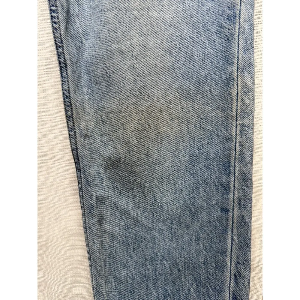 We The Free People Jeans Sz 28 Blue Straight Leg High Rise Raw Hem Boho Festival - Image 4