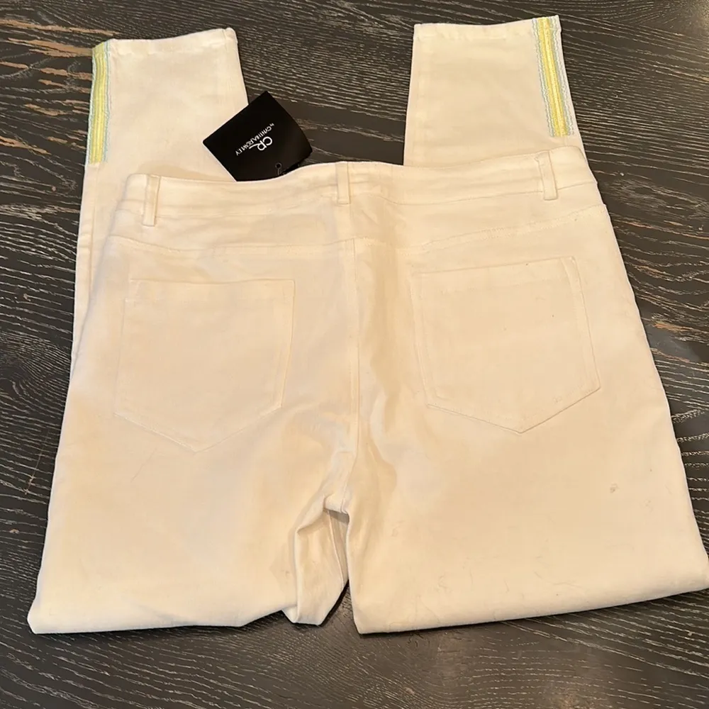 Cynthia Rowley Skinny Pants - White - Embroidered floral size 12 NWT - Image 6