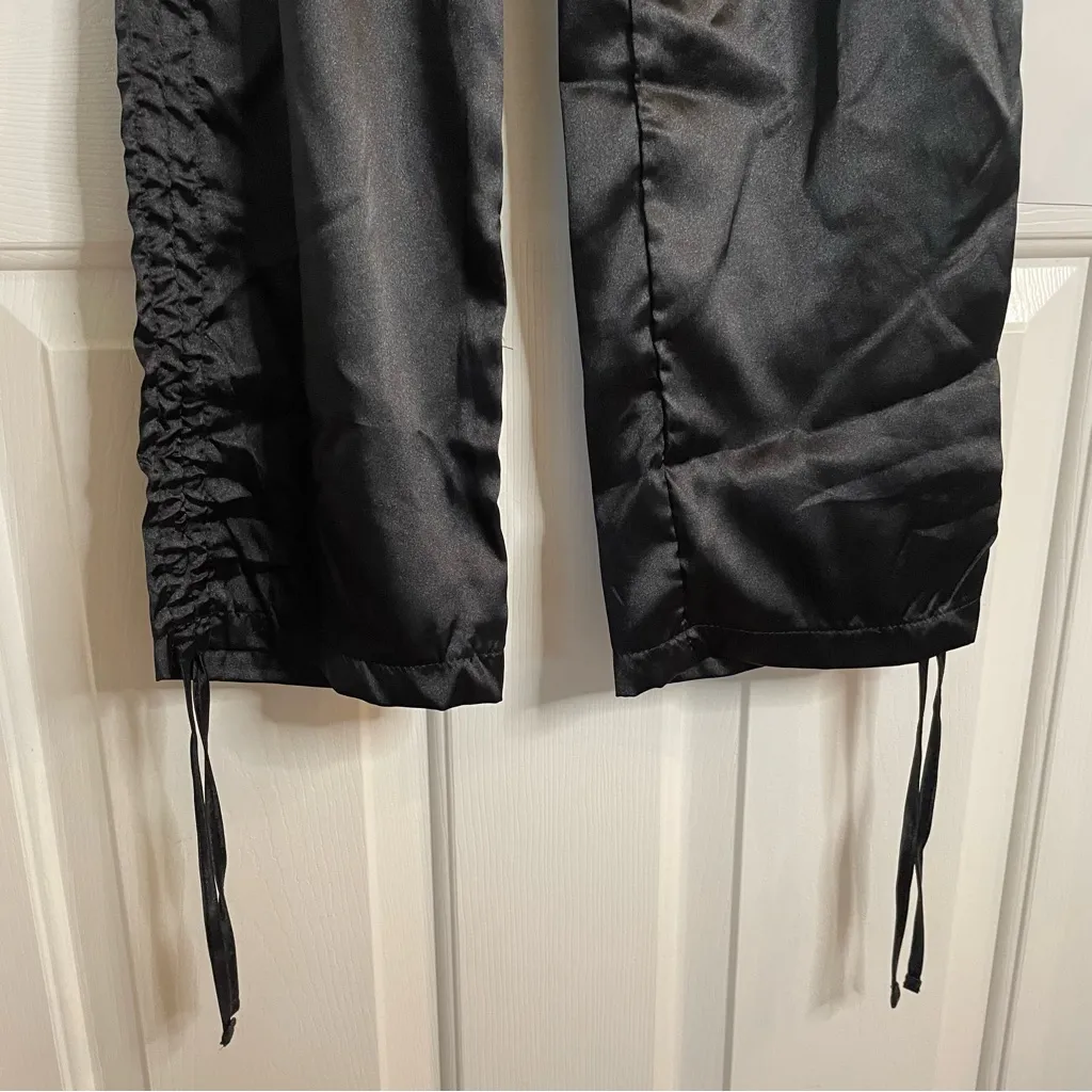 Discreet Black Satin Cargo Pants w/ Drawstring Waist and Hem Size Small - Image 3