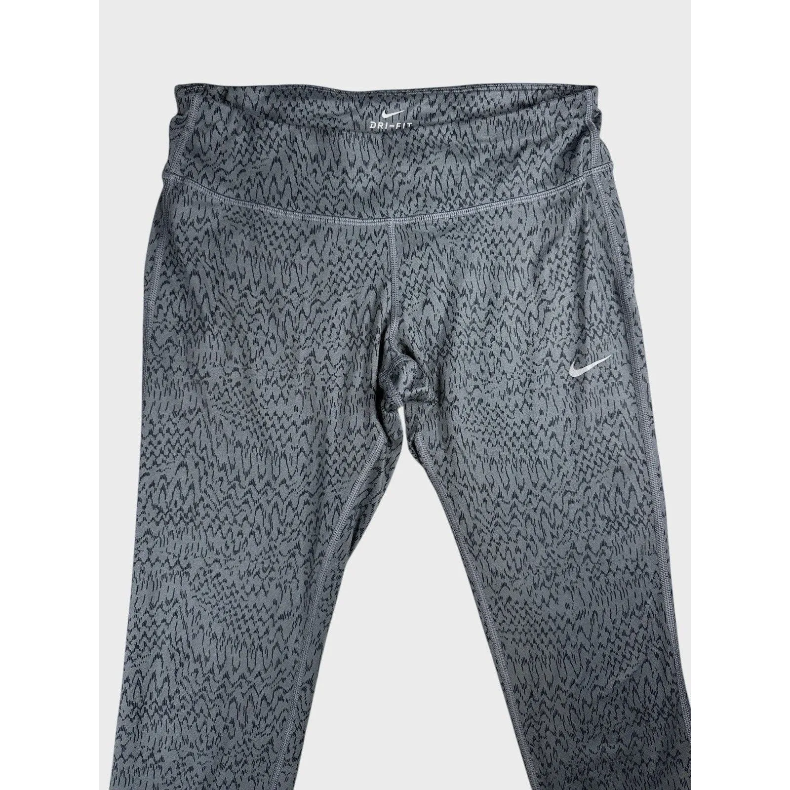 Nike Women's Power Epic Run Crop Printed Leggings Size M Grey Black Media Pocket - Image 2